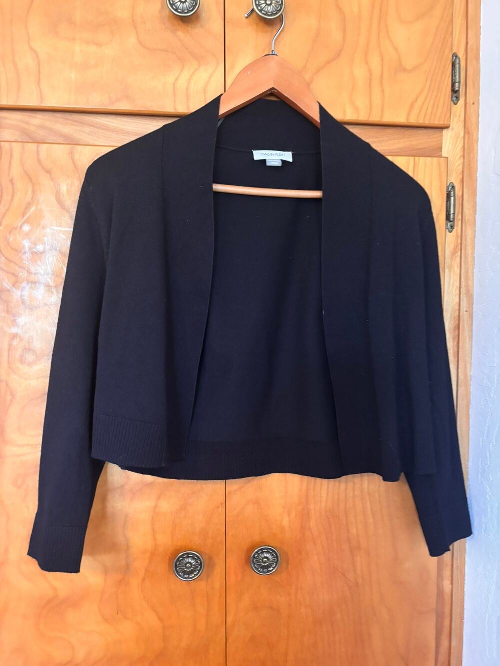 Calvin Klein Black Open Front Cardigan/Bolero Sweater M Minimalist Corpcore
